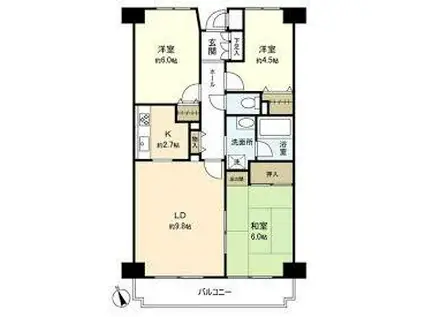 エスポワール薬園台(3LDK/2階)の間取り写真