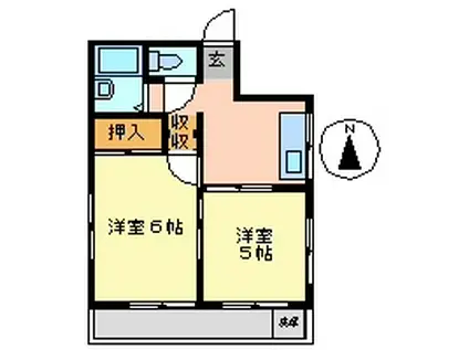 クレインヒル早稲田(2DK/6階)の間取り写真