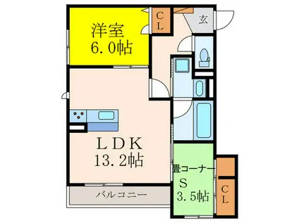 トリシア江坂(1SLDK/3階)の間取り写真