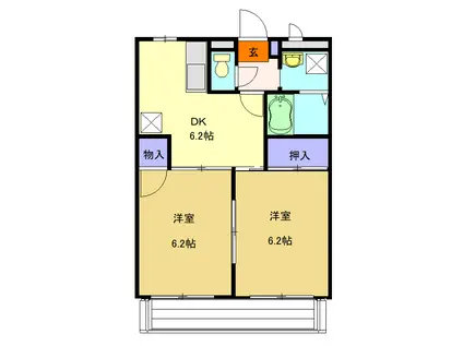 パールハイム 東浦和(2DK/3階)の間取り写真