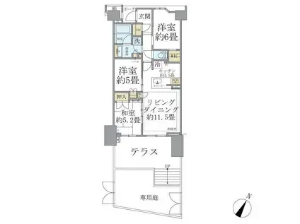 ブリリアシティ横浜磯子 I棟(3LDK/1階)の間取り写真