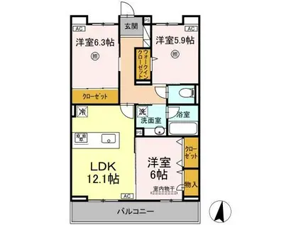 SINFARIA六本松(3LDK/2階)の間取り写真