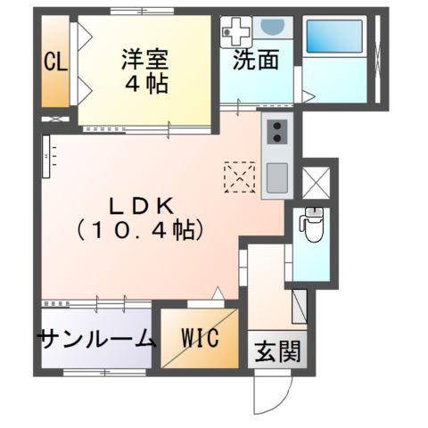アルバ西岡本(1LDK/1階)の間取り写真
