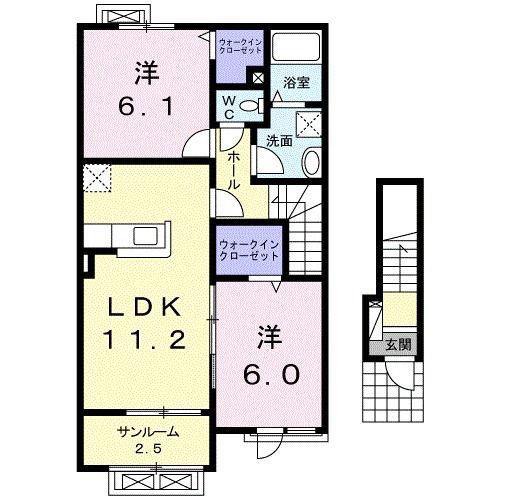 ヴィラージュS V(2LDK/2階)の間取り写真
