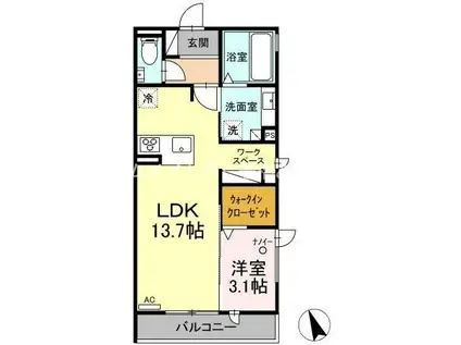 グランヴェール柱(1LDK/2階)の間取り写真