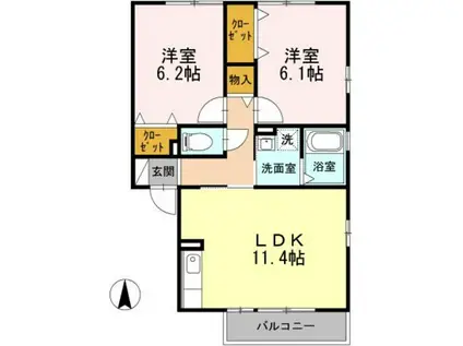 ロイヤルコート上石川(2LDK/2階)の間取り写真