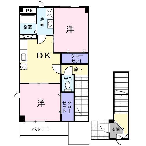 カバンドM(2DK/2階)の間取り写真