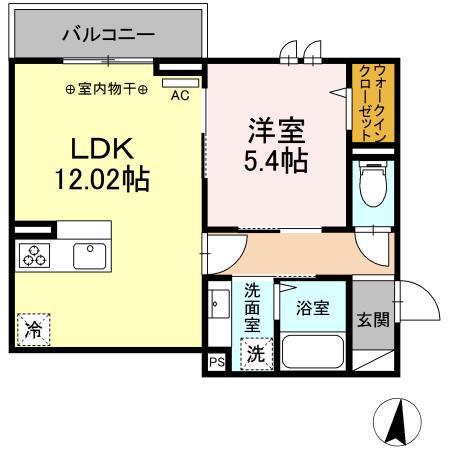 セレスティア本町(1LDK/2階)の間取り写真