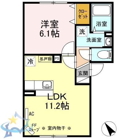 美しい山の手(1LDK/2階)の間取り写真