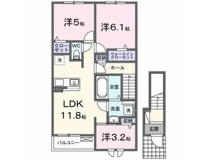 スヴェニール ラ・テールI(2LDK/2階)の間取り写真