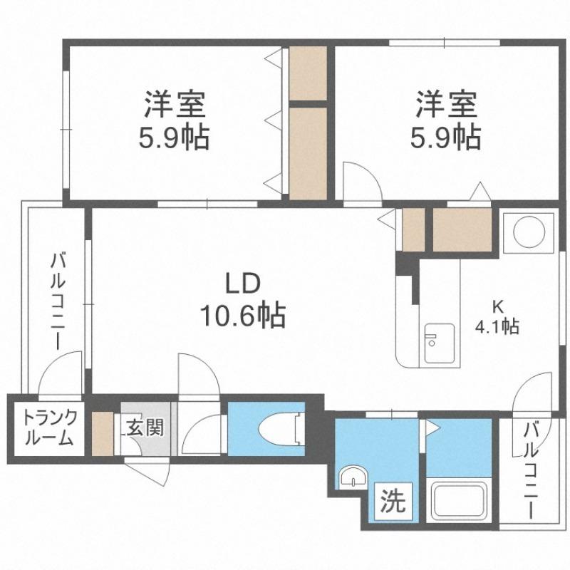 アヴァンセ旭ヶ丘(2LDK/4階)の間取り写真
