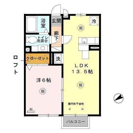 ヴィアーレ(1LDK/2階)の間取り写真