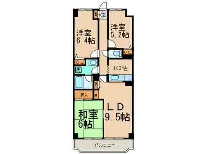 ドエル瀬田(3LDK/2階)の間取り写真
