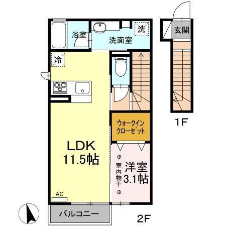 カーサ アーチェロ(1LDK/2階)の間取り写真
