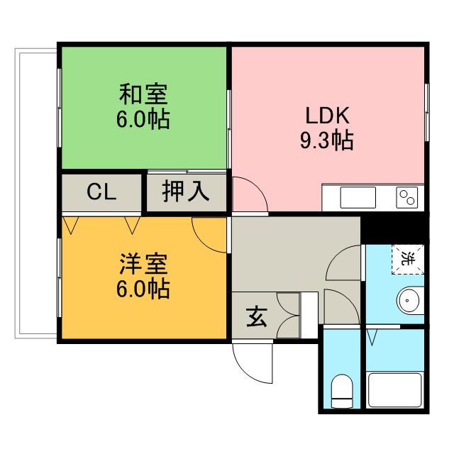 ボヌール今の庄(2LDK/2階)の間取り写真