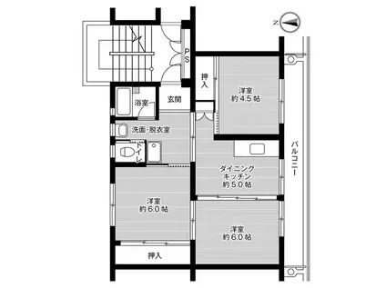 ビレッジハウス大淀4号棟(3DK/5階)の間取り写真