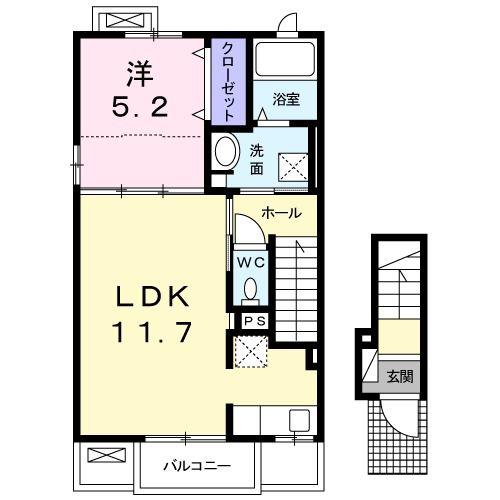 メゾンラシュレ(1LDK/2階)の間取り写真
