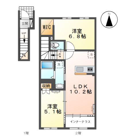 FORTUCASA (2LDK/2階)の間取り写真