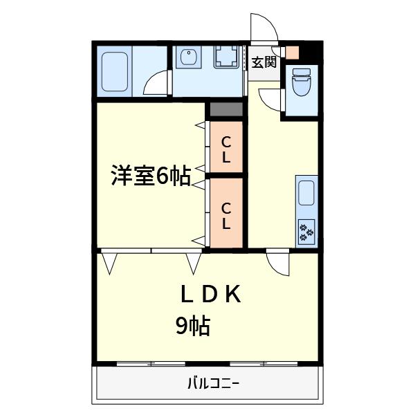 シャルル日吉台(1LDK/2階)の間取り写真