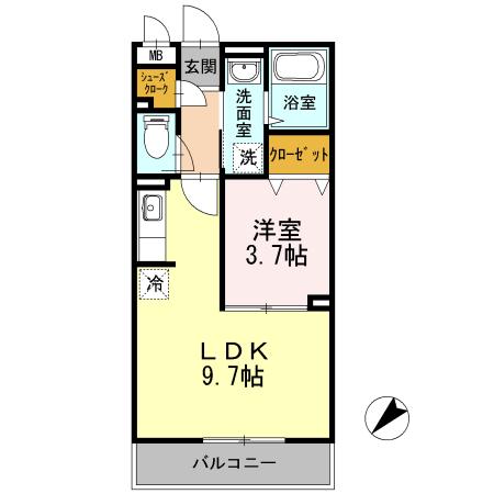 京急久里浜線 新大津駅 徒歩2分 3階建 築12年(1LDK/2階)の間取り写真