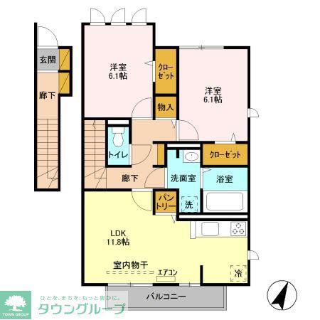 フリューリンク(2LDK/2階)の間取り写真