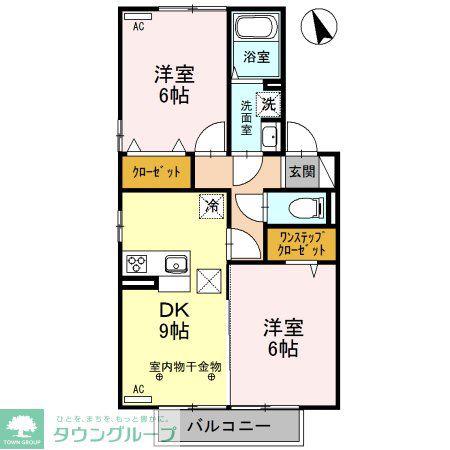 ダイヤモンドB(2DK/1階)の間取り写真