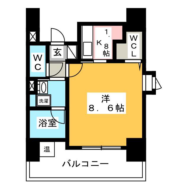 アクタス薬院III(1K/13階)の間取り写真