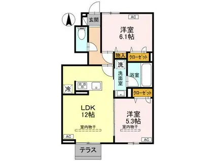 ウィル・クレスト II(2LDK/1階)の間取り写真