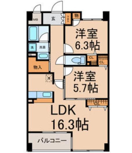 ジュネス城町(2LDK/3階)の間取り写真