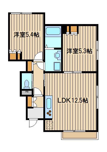 ドゥーバトウ(2LDK/1階)の間取り写真