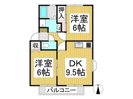 アメニティタウン上高田D棟(2DK/2階)の間取り写真