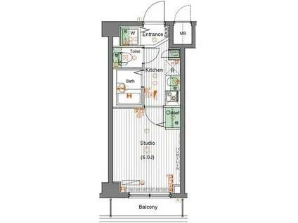 ガーラ大井町ゼームス坂上(1K/2階)の間取り写真