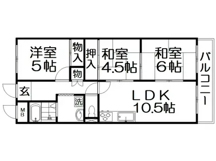 ハイパークマンション(3LDK/1階)の間取り写真
