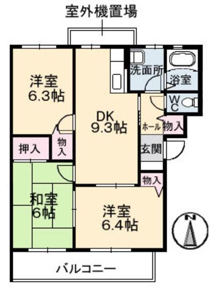 ヴィラージュ帆立C棟(3DK/1階)の間取り写真