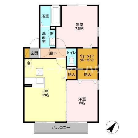 リビングタウン東海 C棟(2LDK/1階)の間取り写真