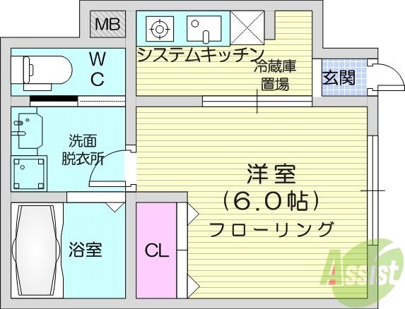 小田原1丁目(1K/1階)の間取り写真