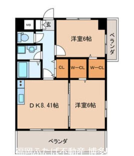 イースト フルハウス(2DK/8階)の間取り写真