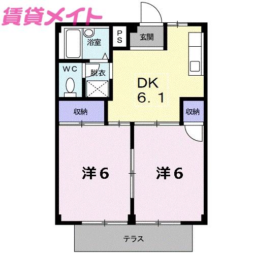 シティハイツ山の手A(2DK/1階)の間取り写真