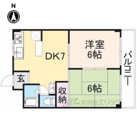 ファミール西大寺(2DK/3階)の間取り写真