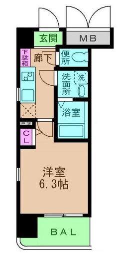 エス・キュート上本町イースト(1K/5階)の間取り写真