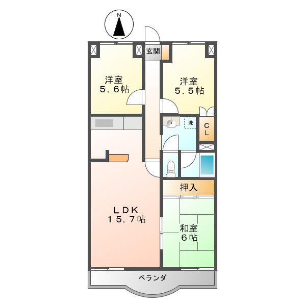 丸美ロイヤルリバーパーク川原町(3LDK/3階)の間取り写真