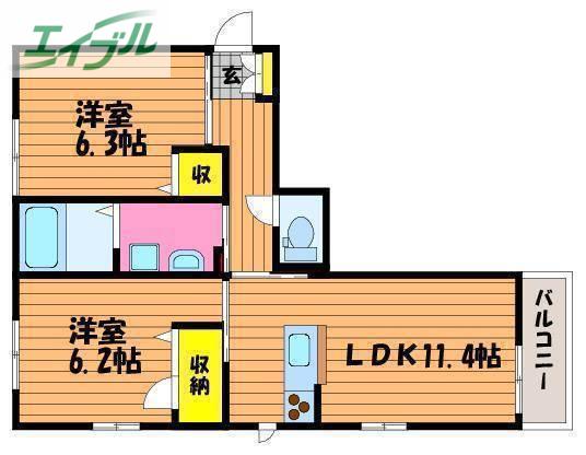 グランドウール A棟(2LDK/1階)の間取り写真