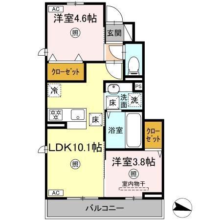 ウッドソレルやまが(2LDK/1階)の間取り写真