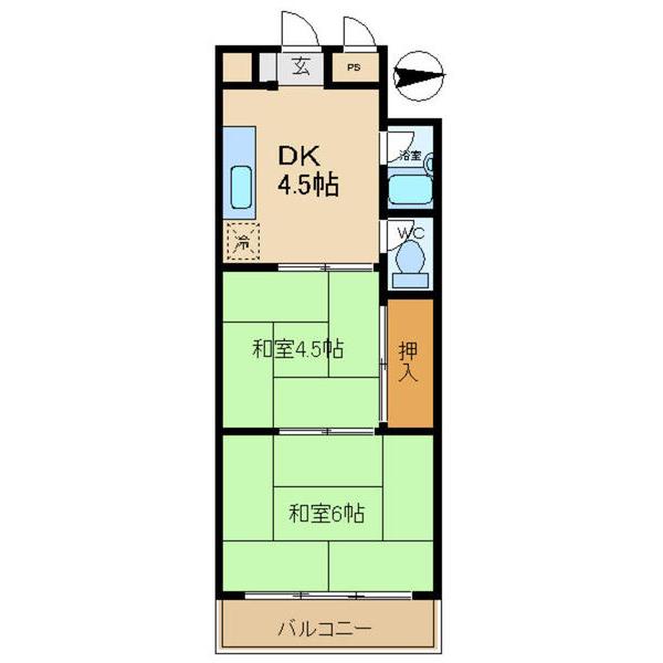 飛鳥グランドパレス(2DK/3階)の間取り写真
