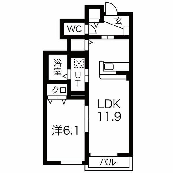 ヴィラージュ新田II(1LDK/1階)の間取り写真