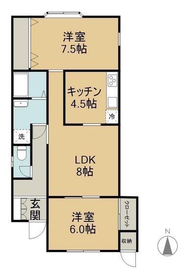 鳥羽タウンハウスB(2LDK/1階)の間取り写真