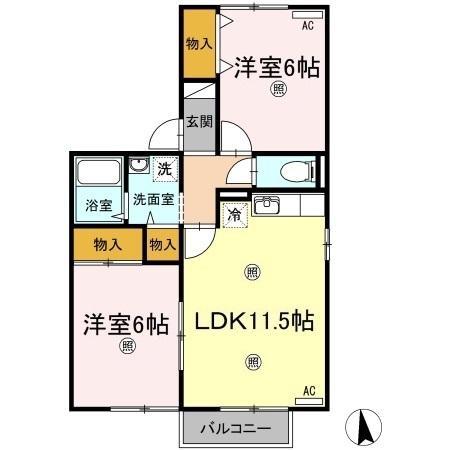 セジュール松縄B棟(2LDK/1階)の間取り写真
