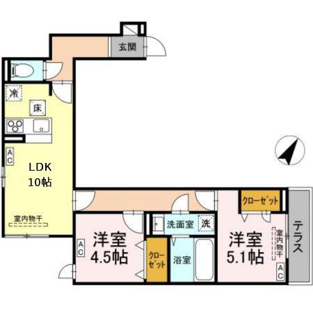 ディールーム散田町(2LDK/1階)の間取り写真