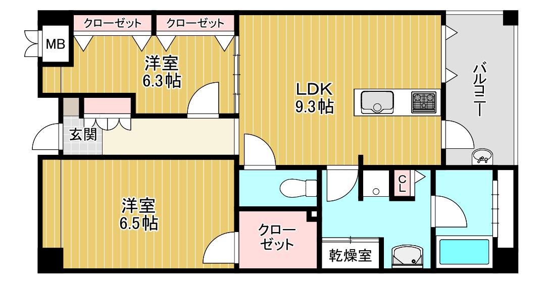 マリアルド(2LDK/6階)の間取り写真