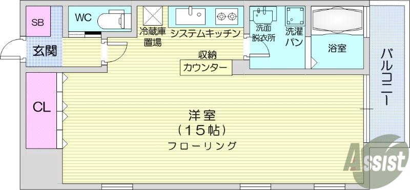 ヴィアーレ勾当台Ⅱ(ワンルーム/6階)の間取り写真